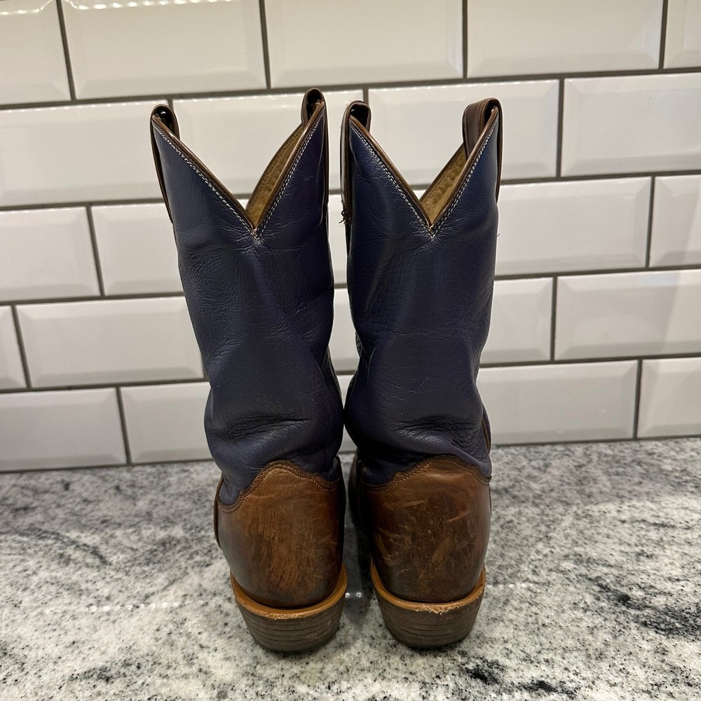 Nocona Womens 7 Western Boots Brown Purple K-State Powercat Square Toe USA Made - Picture 3 of 10